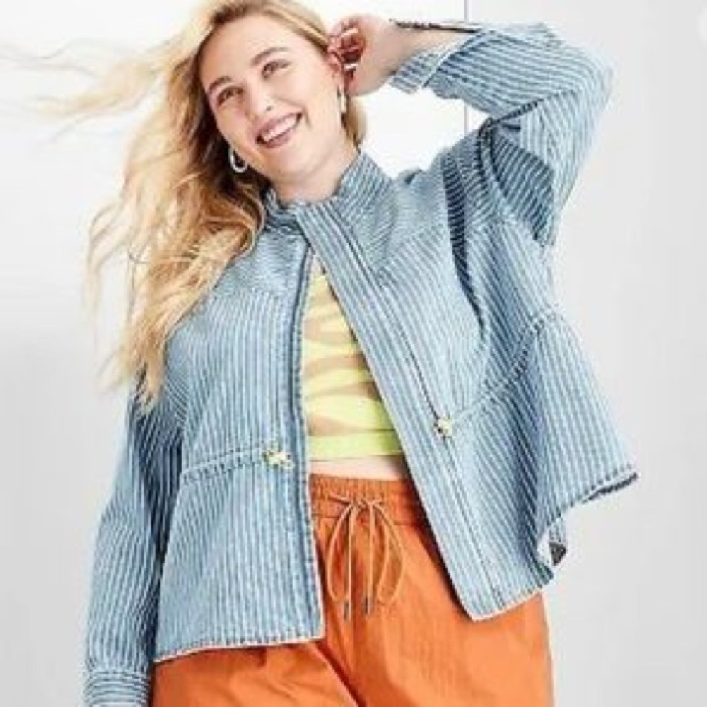 Future Collective Striped Denim Zip Front Jacket size XL - Picture 3 of 7